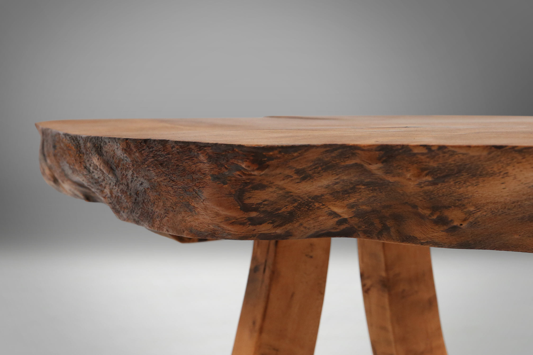 Sculptural carved tree trunk coffee table in oak, France ca. 1850thumbnail